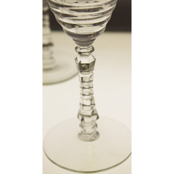 6 Rock Sharpe Halifax Crystal Wine Glass Floral Etched Cut Stem Spring Circa 40s - Picture 7 of 8